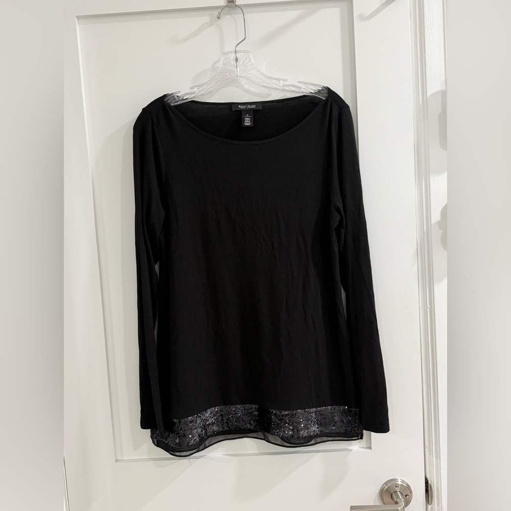 White House Black Market black rayon long sleeve tunic w/ sequin accents